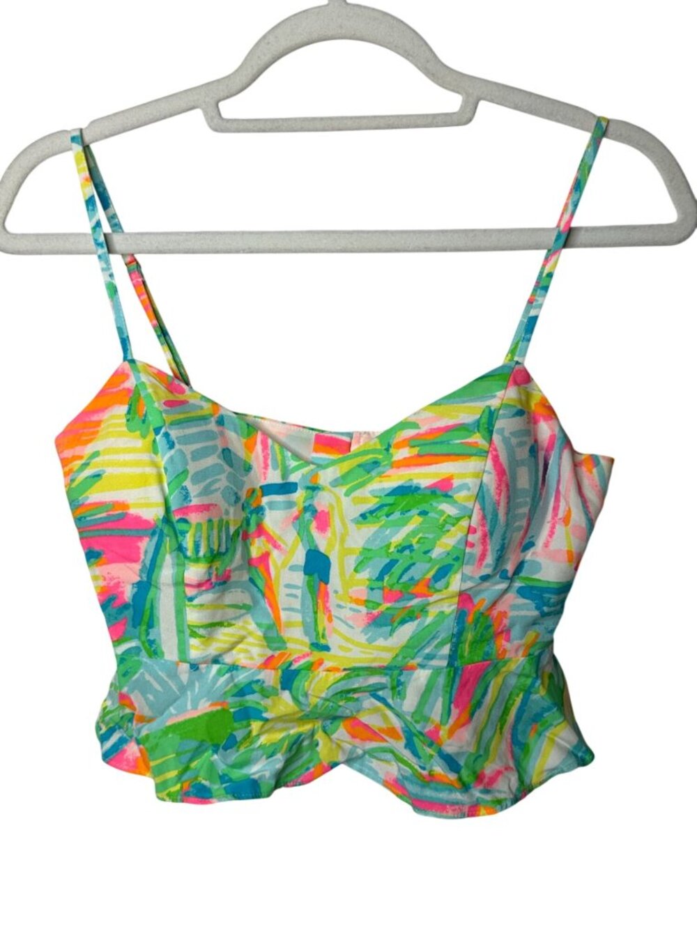 Lilly Pulitzer Womens 00 Tropical Print Peplum Crop Top Colorful Rayon Resort